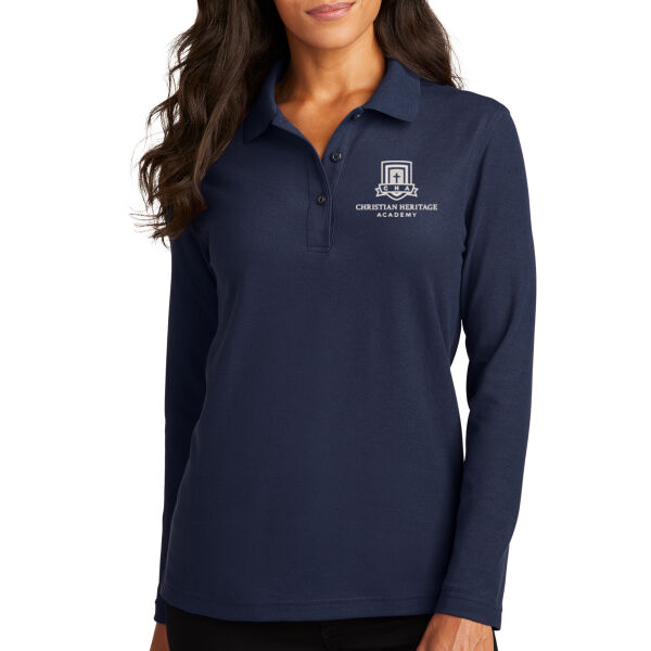 Port Authority Ladies Silk Touch Long Sleeve Polo - Embroidered Logo Thumbnail