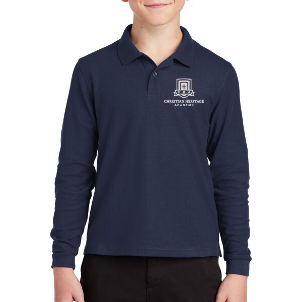 Port Authority Youth Silk Touch Long Sleeve Polo - Embroidered Logo Thumbnail