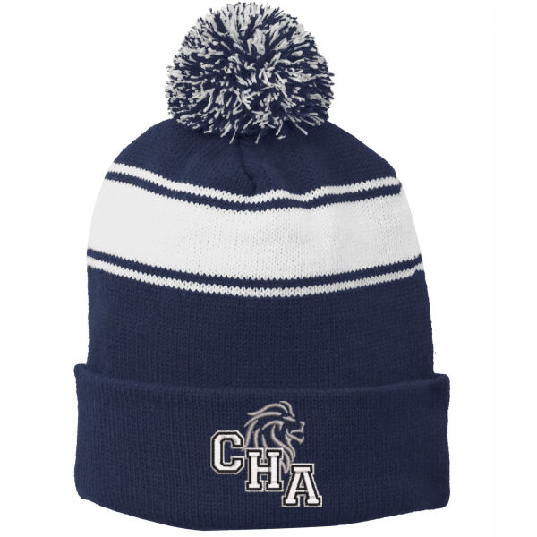 Sport-Tek Stripe Pom Pom Beanie - Embroidered Logo Thumbnail